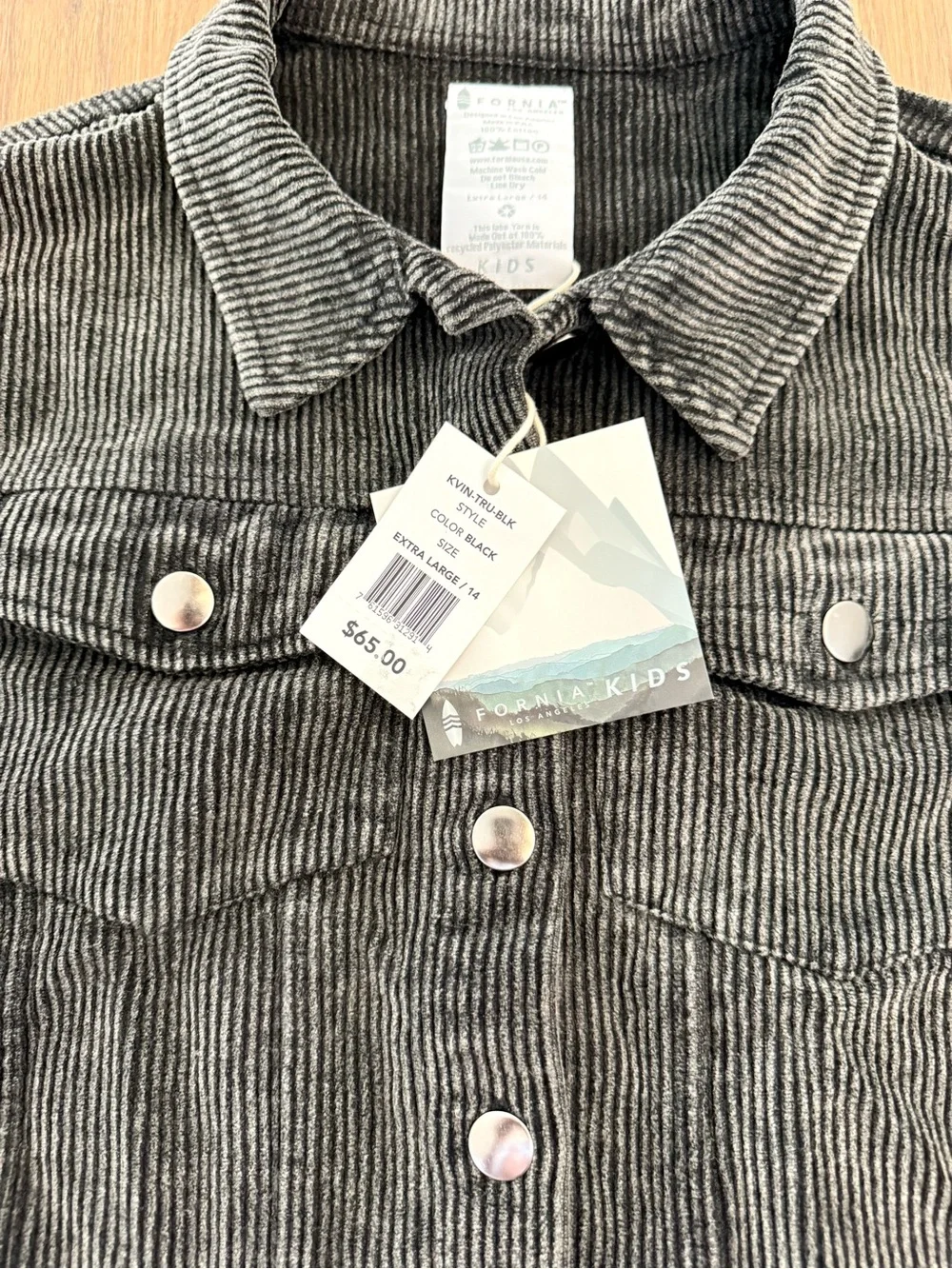 Kids' Corduroy Button Jacket - Charcoal